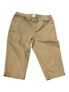 TIME AND TRU Khaki Stretch Capri Pants Size L 12-14 Tan Khaki Straight Leg Roomy